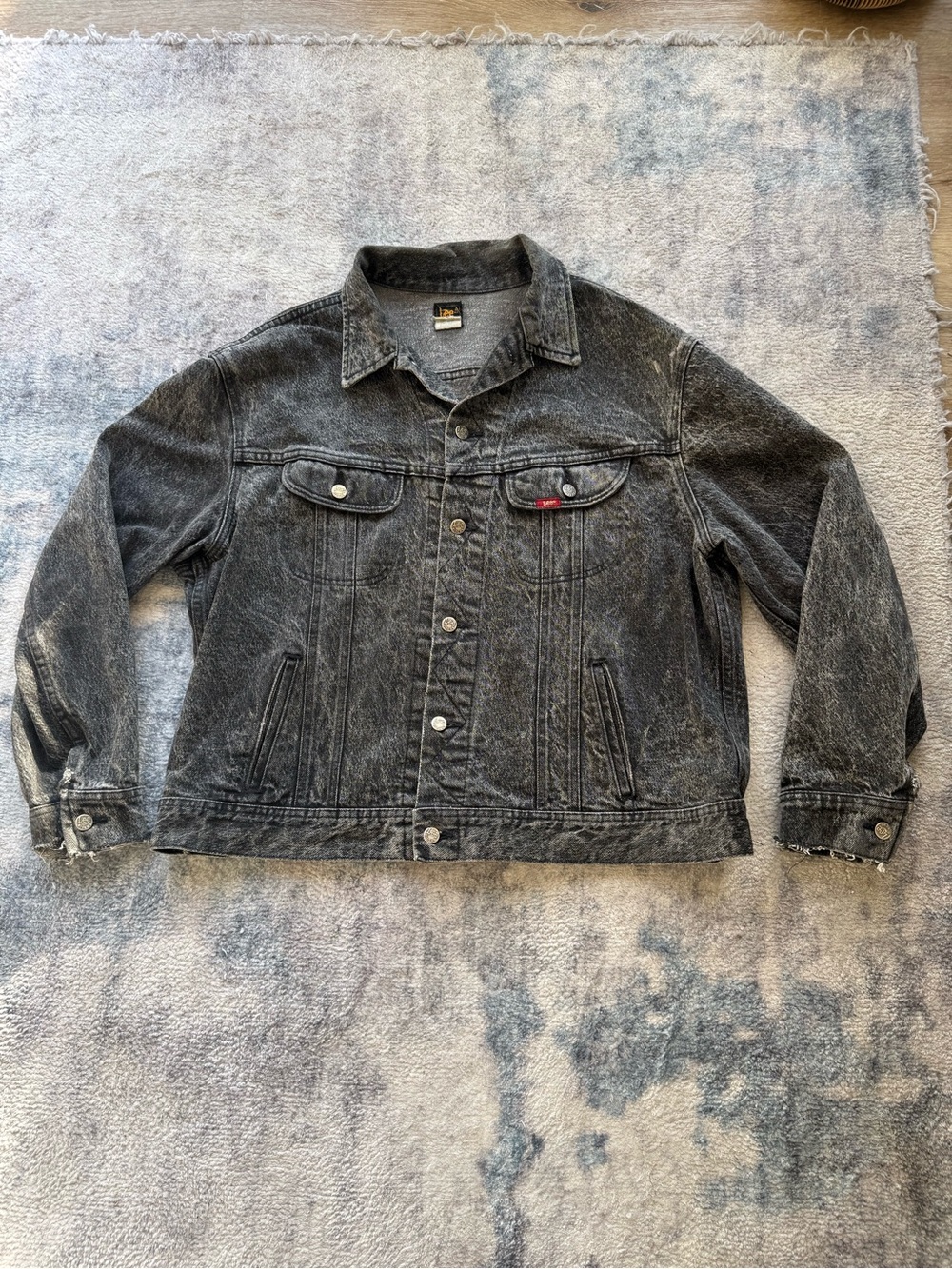 Vintage Lee Riders 1XL Black Acid Wash Denim Jacket Made USA Distressed Oversize